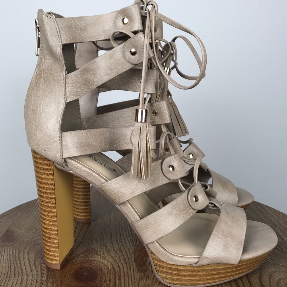 Gorgeous Taupe Heeled Sandals with Tassel